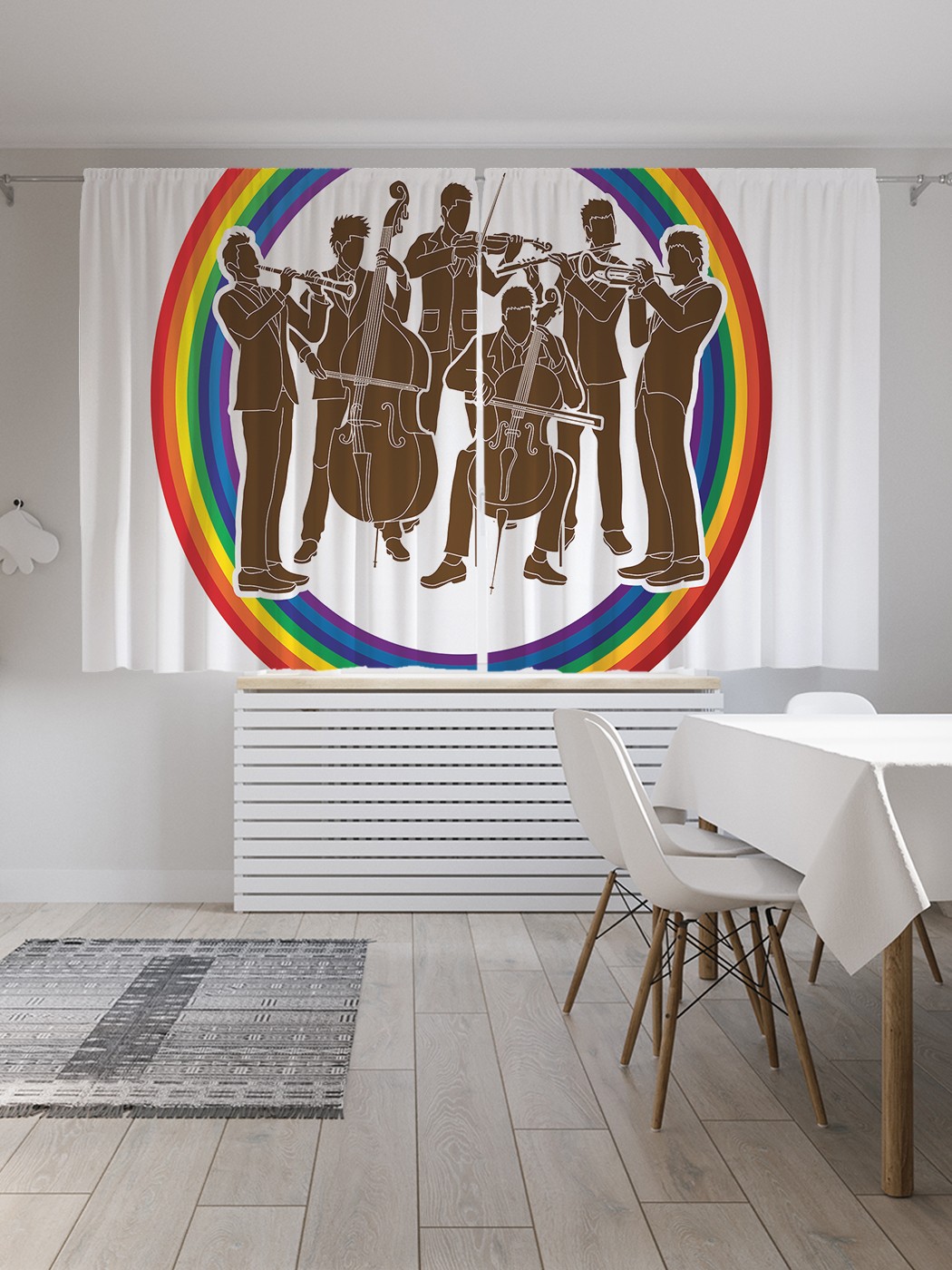

Шторы с фотопечатью JoyArty "Музыканты в радужном круге" из сатена, 290х180 см, Музыканты в радужном круге