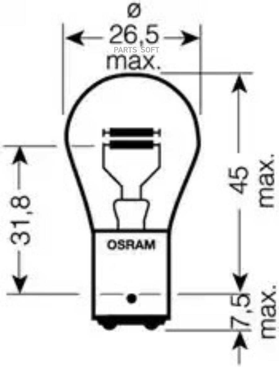 Лампа 12v p21/4w 21/4w baz15d osram original line 1 шт. картон 7225