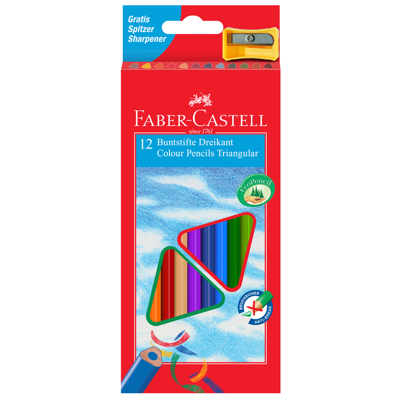 

Цветные карандаши Faber-Castell ECO с точилкой, 12 цветов, Серый;желтый;оранжевый;красный;бежевый;фиолетовый;синий;голубой;зеленый, ECO