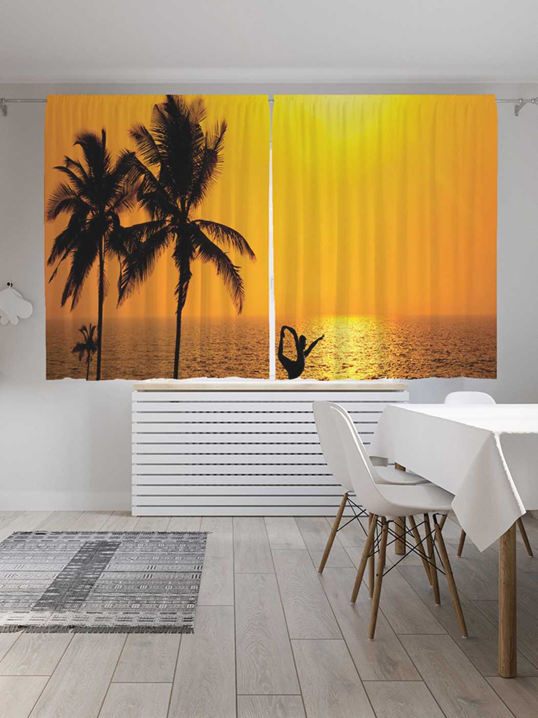 фото Классические шторы joyarty "пляжная йога", серия oxford delux, 2 полотна 145x180 см