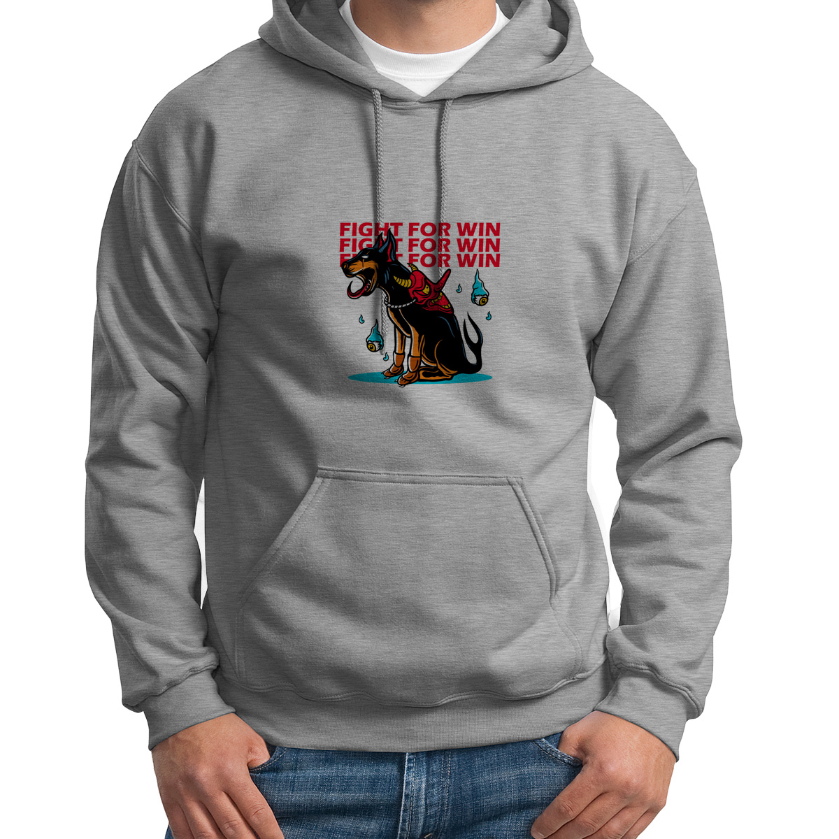 

Худи унисекс CoolPodarok Животные. Доберман в маске серое 54 RU, S0501588