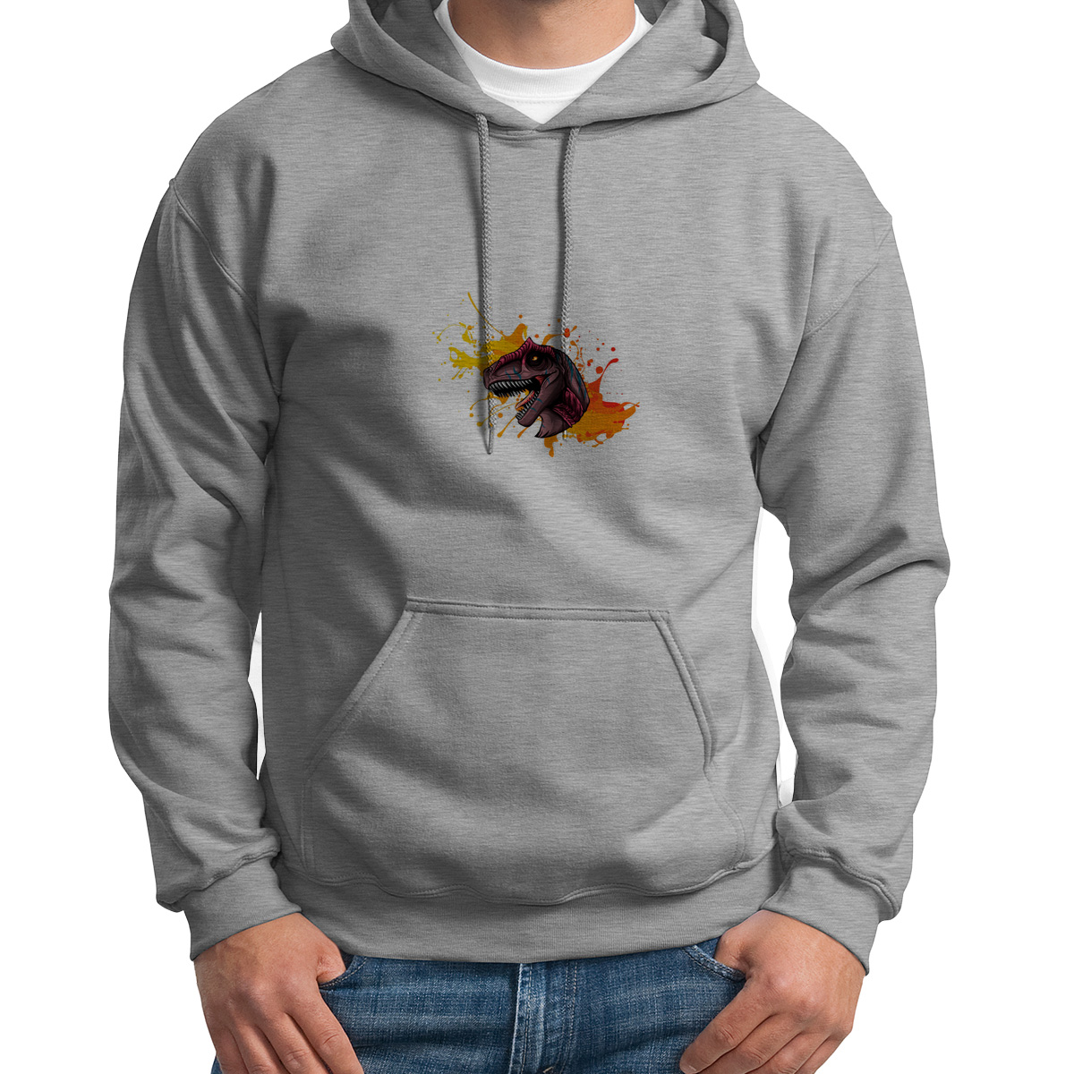 

Худи унисекс CoolPodarok Животные. Краски динозавр серое 54 RU, S0501598