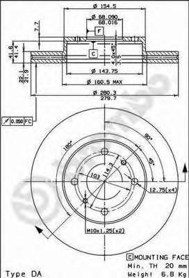 

Тормозной диск brembo передний для Nissan 200SX -93, Almera II 00-, Primera -01 09.5254.20