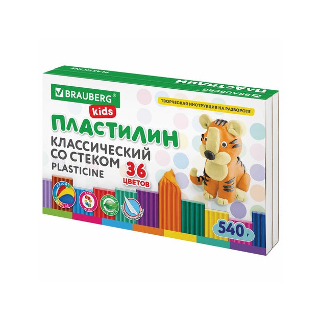 

Пластилин классический Brauberg Kids, 880818 36 цветов, 540 грамм, стек, Разноцветный, 212