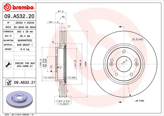 

Тормозной диск brembo передний для Hyundai i30 2007-2012 09A53220