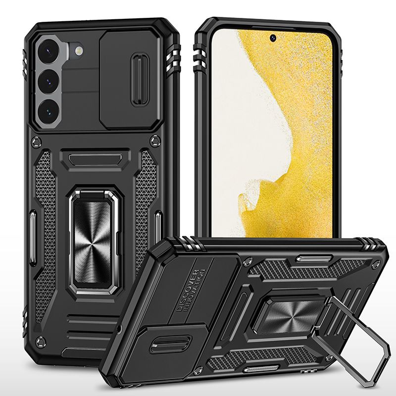 фото Чехол safe case с кольцом и защитой камеры для samsung galaxy s22 (черный) black panther