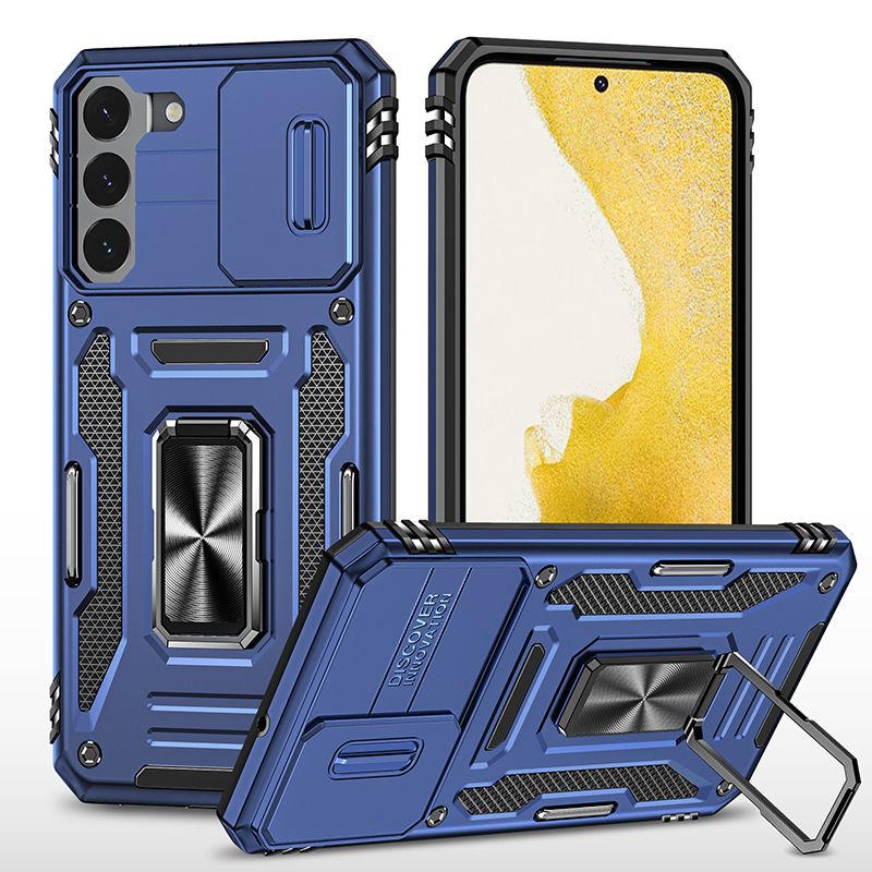 фото Чехол safe case с кольцом и защитой камеры для samsung galaxy s22 (синий) black panther