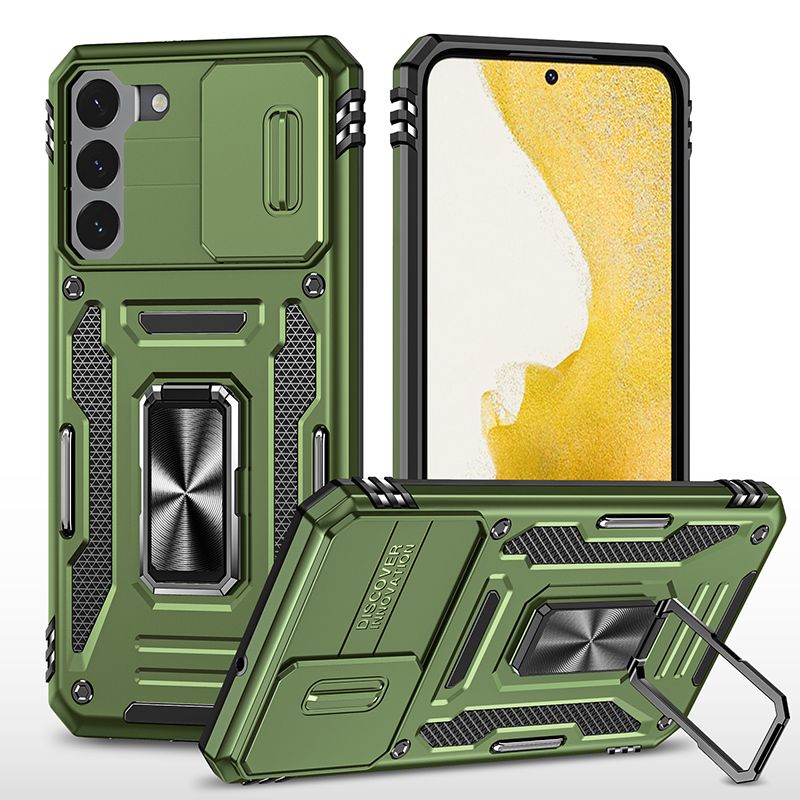

Чехол Safe Case с кольцом и защитой камеры для Samsung Galaxy S22 (темно-зелёный), Зеленый