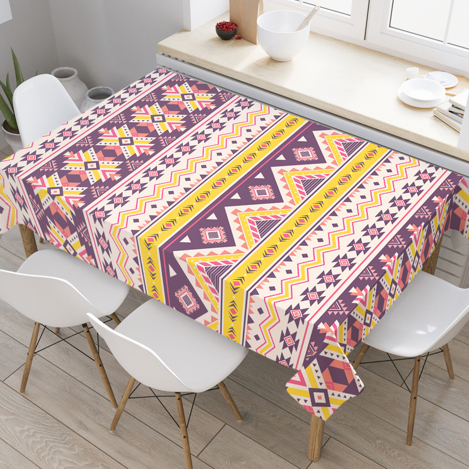 

Скатерть прямоугольная JoyArty JoyArty Пестрый этнический орнамент из сатена 120x145 см, Розовый, Пестрый этнический орнамент