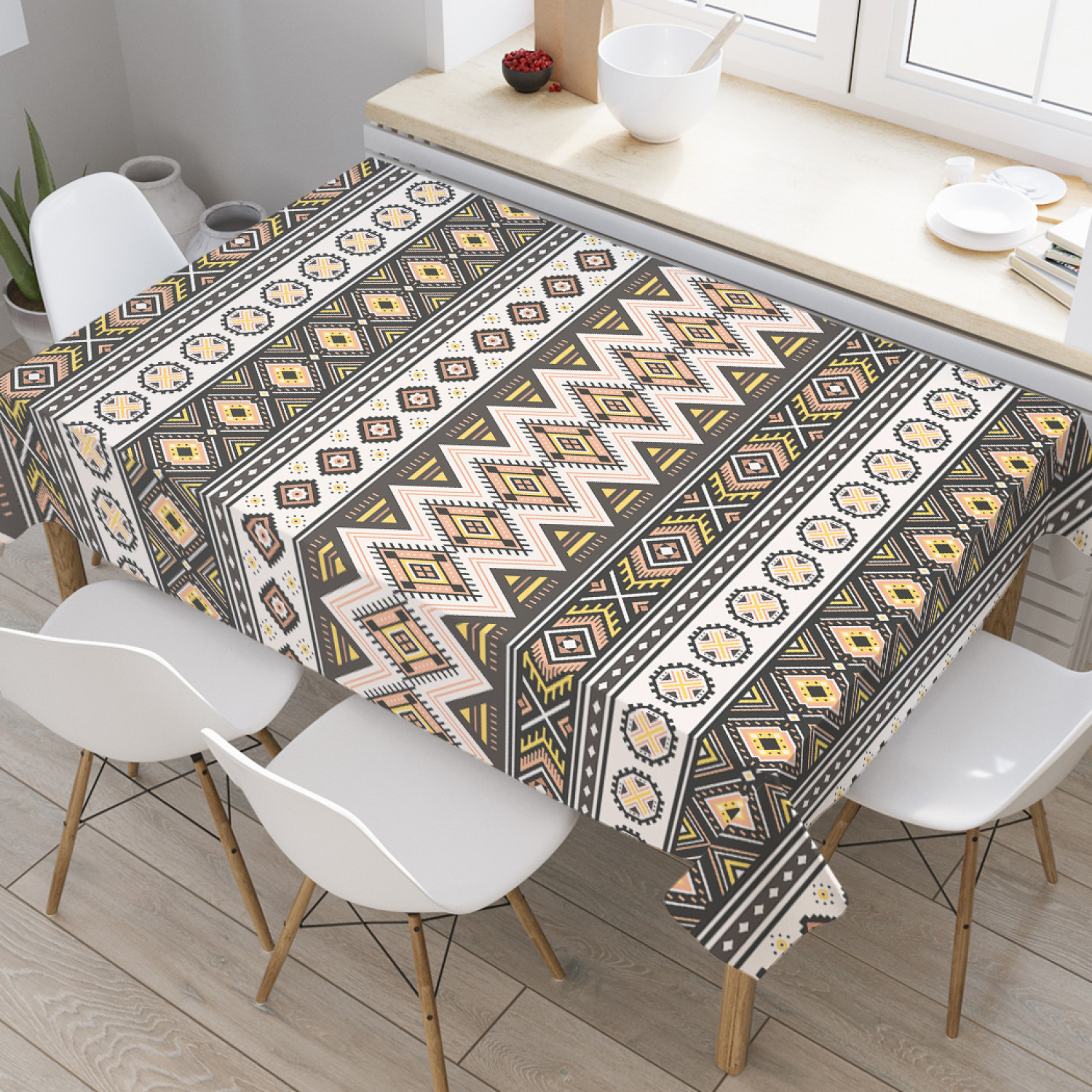 

Скатерть прямоугольная JoyArty Скандинавские этнические узоры из сатена 120x145 см, Белый, Скандинавские этнические узоры