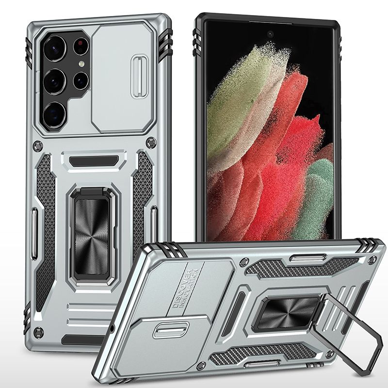 Чехол Safe Case с кольцом и защитой камеры для Samsung Galaxy S22 Ultra (серый)