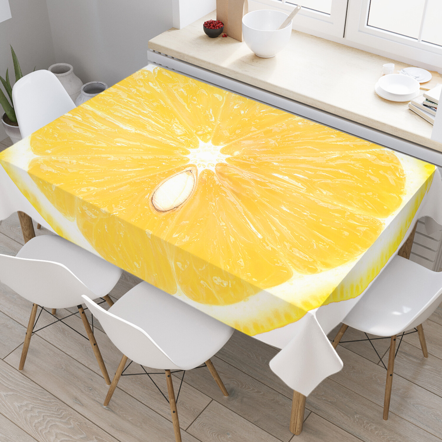 

Скатерть прямоугольная JoyArty Лимон в разрезе из сатена 120x145 см, Желтый, Лимон в разрезе