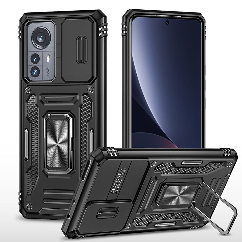 фото Чехол safe case с кольцом и защитой камеры для xiaomi mi 12 / 12x (черный) black panther