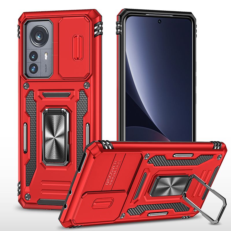 фото Чехол safe case с кольцом и защитой камеры для xiaomi mi 12 / 12x (красный) black panther