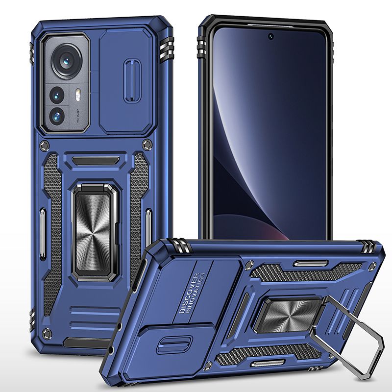 фото Чехол safe case с кольцом и защитой камеры для xiaomi mi 12 / 12x (синий) black panther