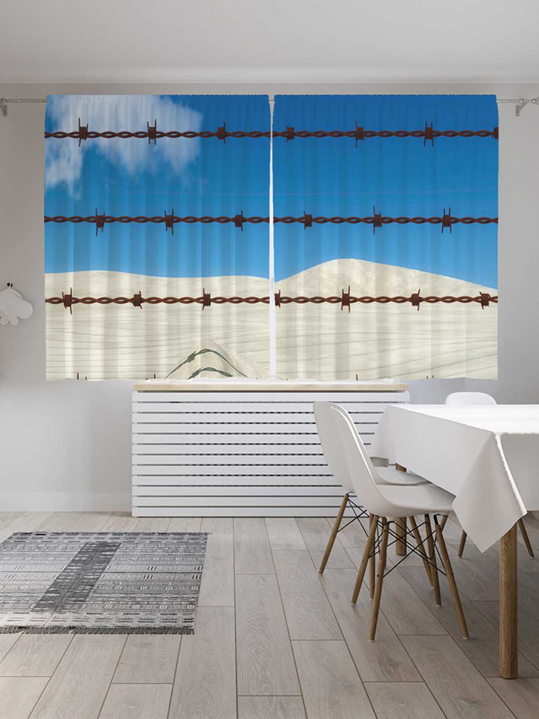 

Шторы JoyArty "Колючая проволока в пустыне", Oxford DeLux, 2 полотна 145x180 см, Колючая проволока в пустыне