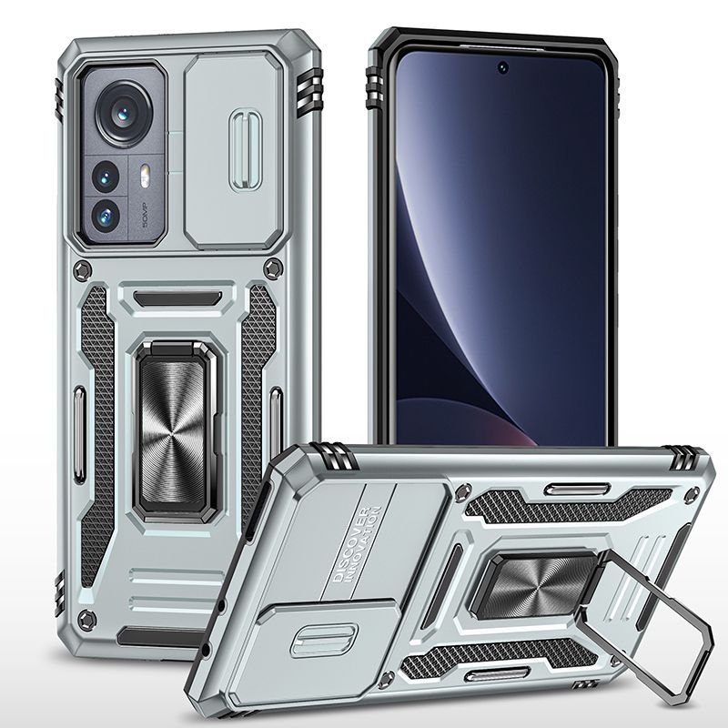 фото Чехол safe case с кольцом и защитой камеры для xiaomi mi 12 / 12x (серый) black panther