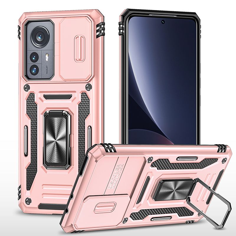 фото Чехол safe case с кольцом и защитой камеры для xiaomi mi 12 / 12x (розовый) black panther