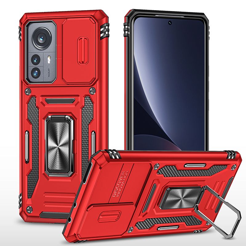 фото Чехол safe case с кольцом и защитой камеры для xiaomi mi 12 pro (красный) black panther