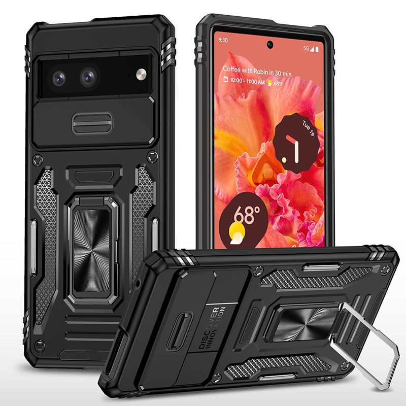 фото Чехол safe case с кольцом и защитой камеры для google pixel 7 (черный) black panther