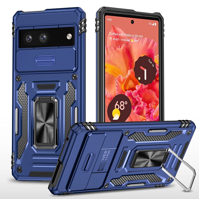 фото Чехол safe case с кольцом и защитой камеры для google pixel 7 (синий) black panther