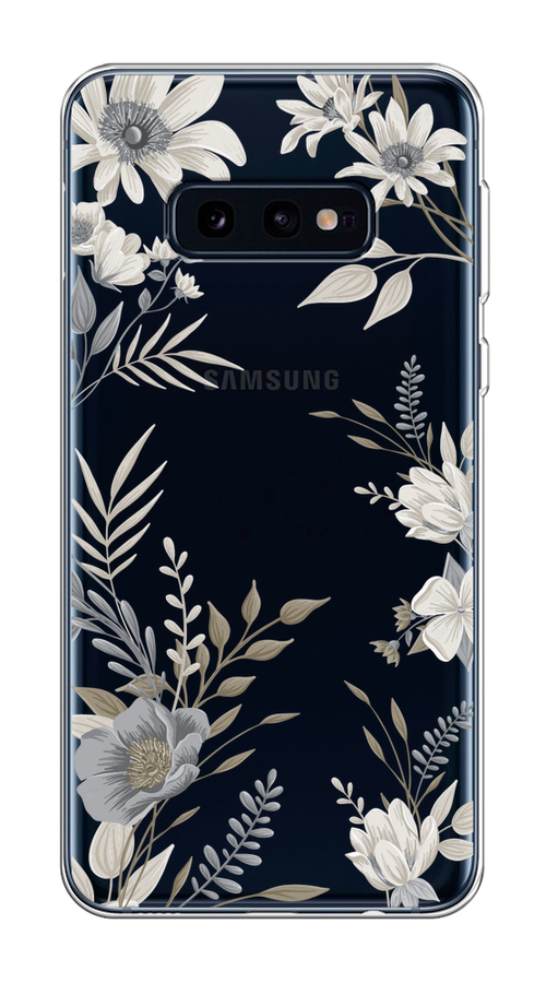 

Чехол на Samsung Galaxy S10E "Цветы сепия", Серый;прозрачный;зеленый;белый, 27250-1