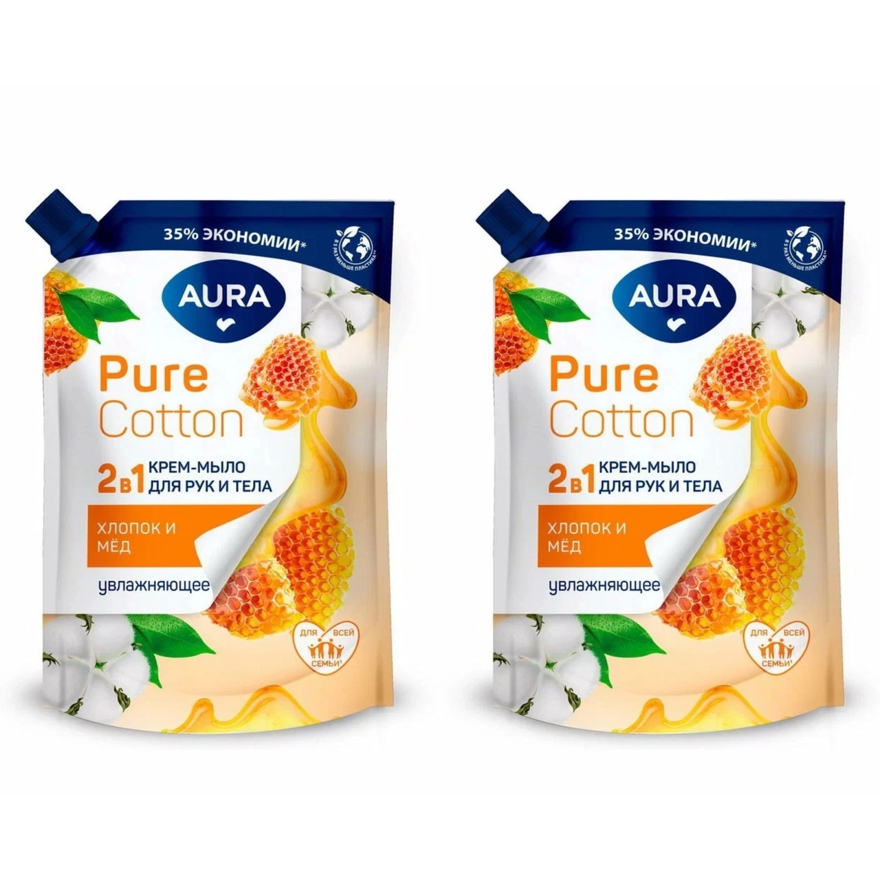 Крем-мыло для рук и тела Aura Pure Cotton Хлопок и мёд 450 мл 2 шт