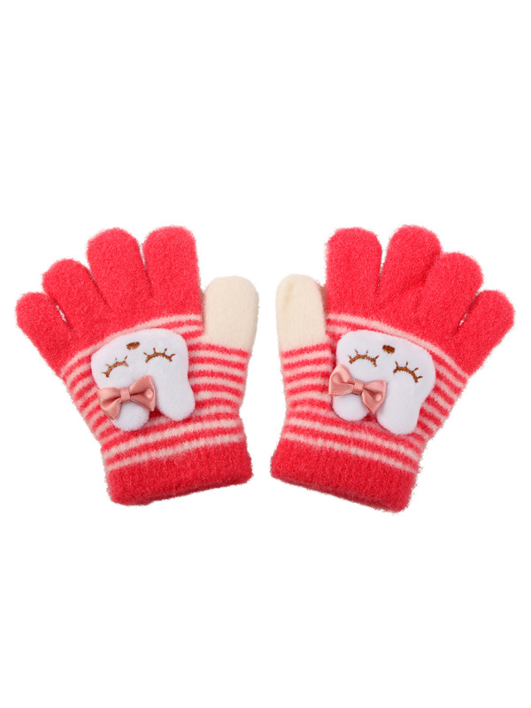 Перчатки детские Little Mania ZW-ANG101, кораллово-красный, молочный, белый, 11