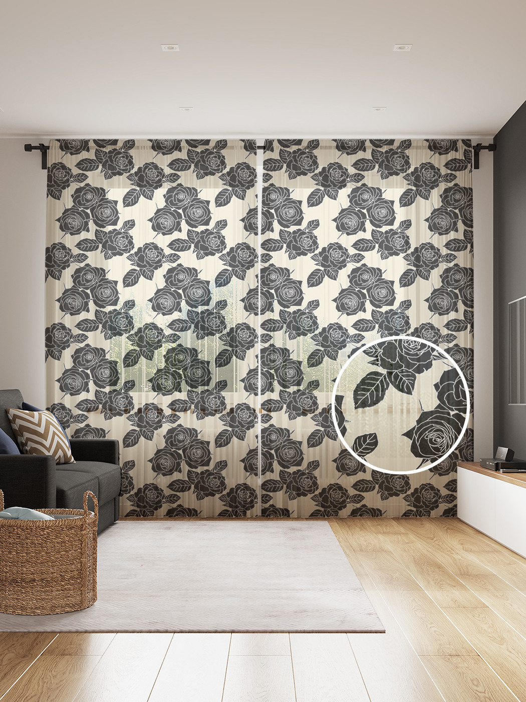 

Фототюль JoyArty "Обратная яркость роз", 145x265см, 2 полотна, лента, 50 крючков, Обратная яркость роз