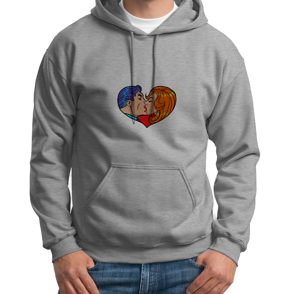 

Худи унисекс CoolPodarok Илюстрация.Поп арт поцелуй серое 54 RU, Серый, S0501688