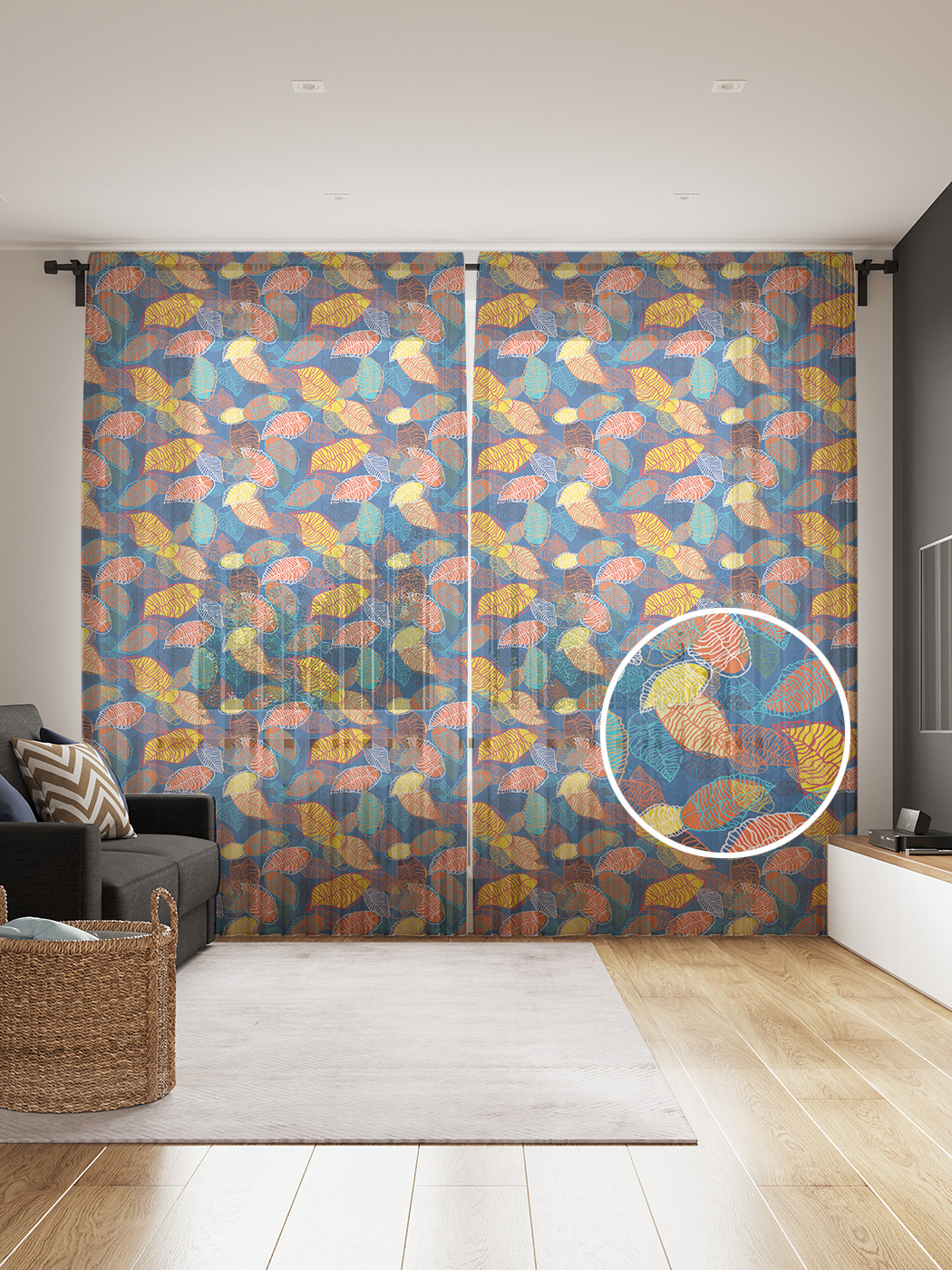 

Фототюль JoyArty "Жилистые листья", 145x265см (2 полотна со шторной лентой + 50 крючков), Жилистые листья