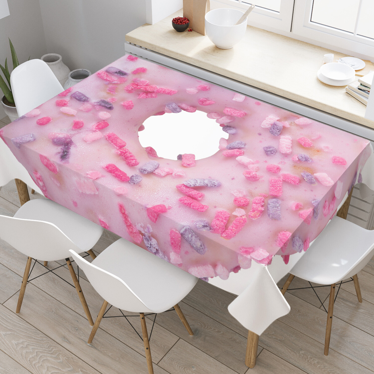 

Скатерть прямоугольная JoyArty Розовый пончик из сатена 120x145 см, Розовый пончик