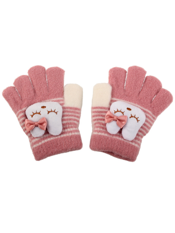 Перчатки детские Little Mania ZW-ANG101, тёмно-розовый, молочный, белый, 11