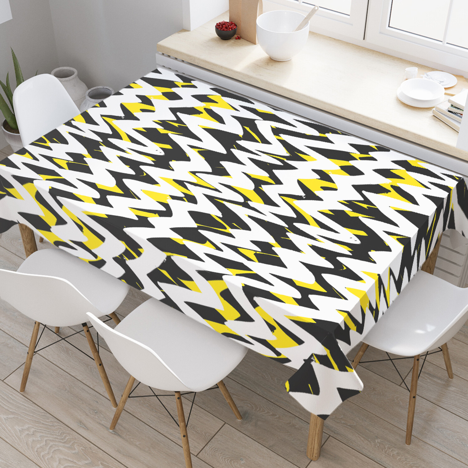 

Скатерть прямоугольная JoyArty Неровные зигзаги из сатена 120x145 см, Белый, Неровные зигзаги