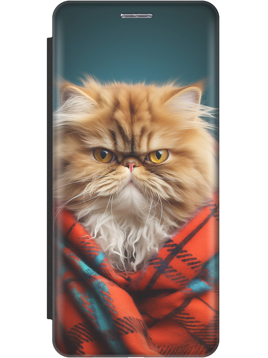 

Чехол-книжка на Realme C67 с рисунком "Недовольный котик" черный, Красный;синий, 20012144