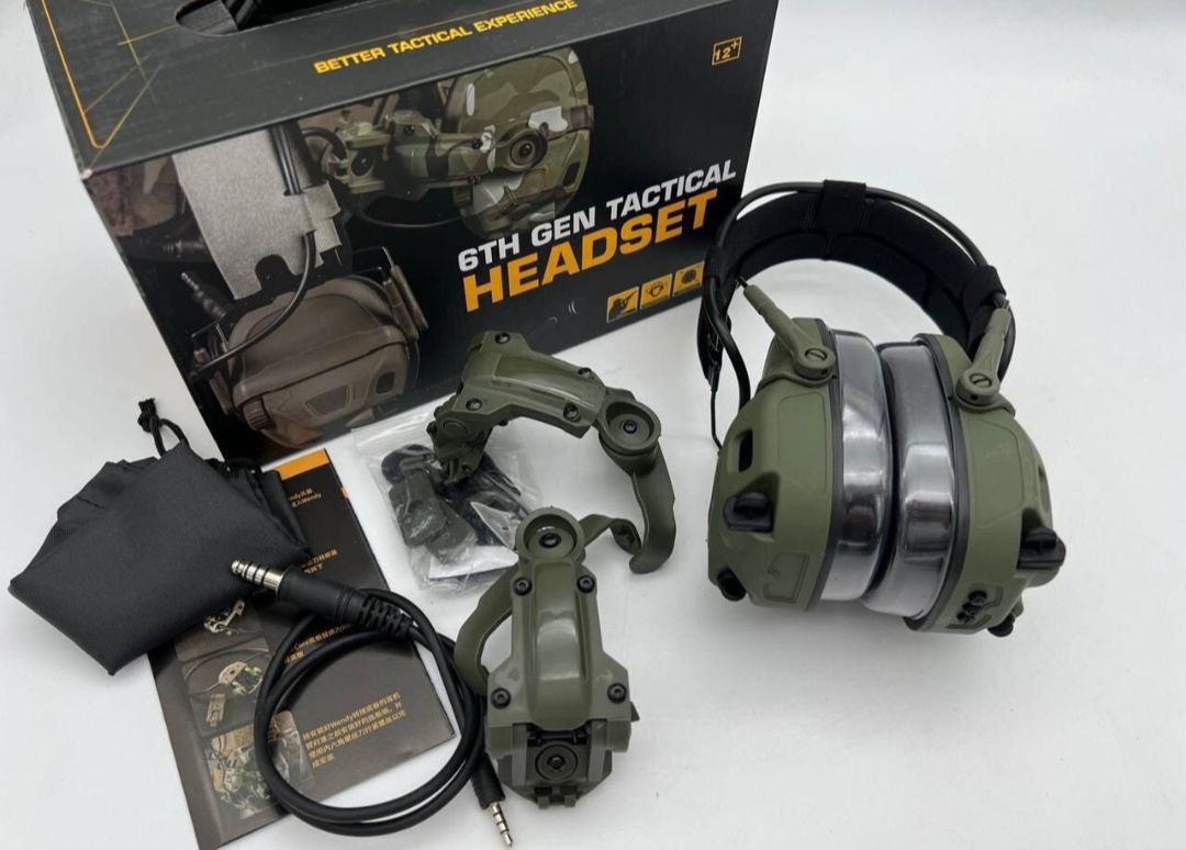 Наушники активные 6TH Gen Tactical headset/гарнитура/поворотные крепления на шлем зеленые