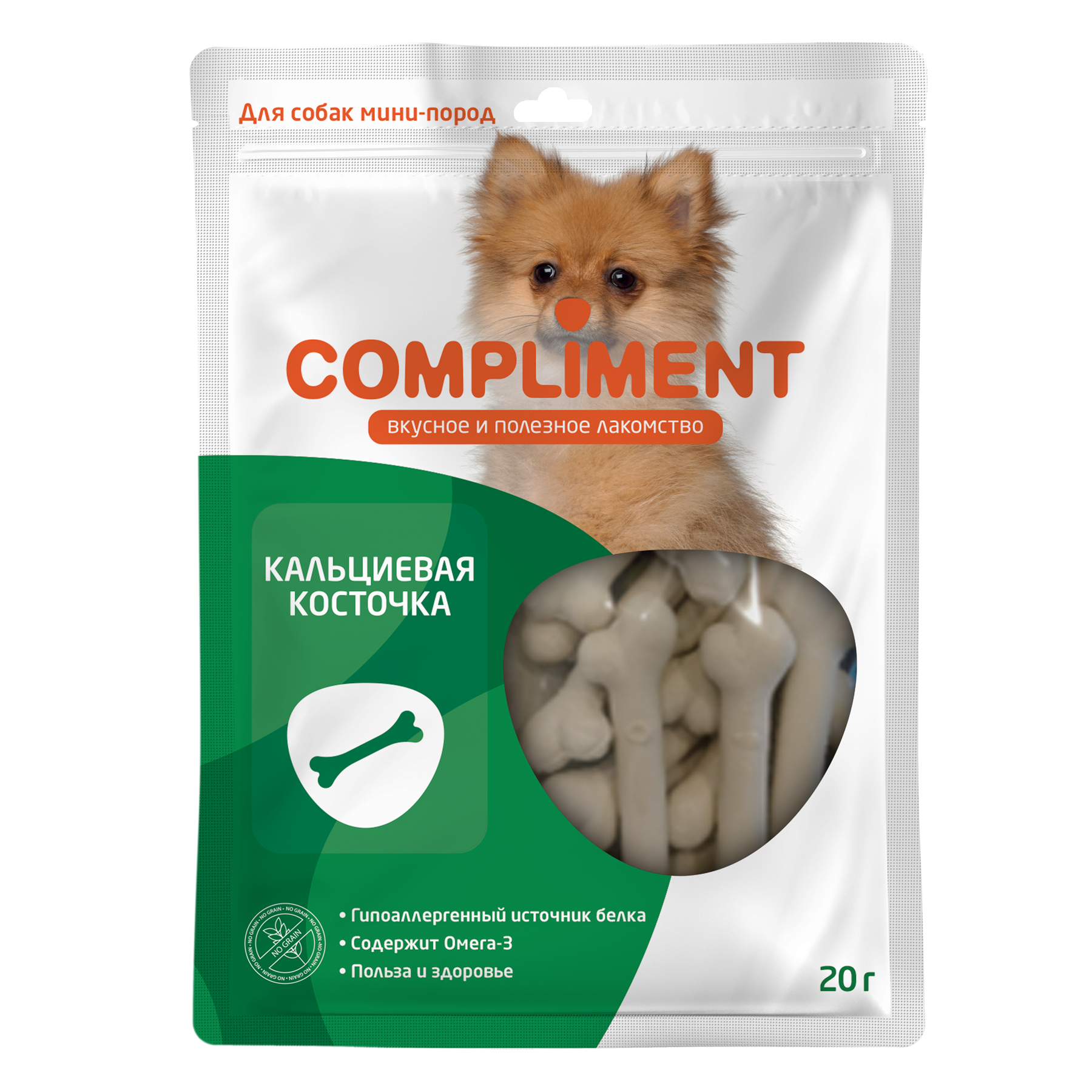 

Лакомство для собак Compliment, для малых пород, кальциевые косточки, 100шт по 20г