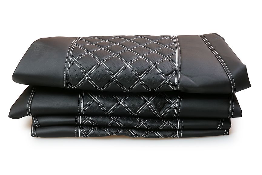 

Чехлы на сиденья Камаз К5(К73) черная кожа и черная перфорация, белая простроч, Черный