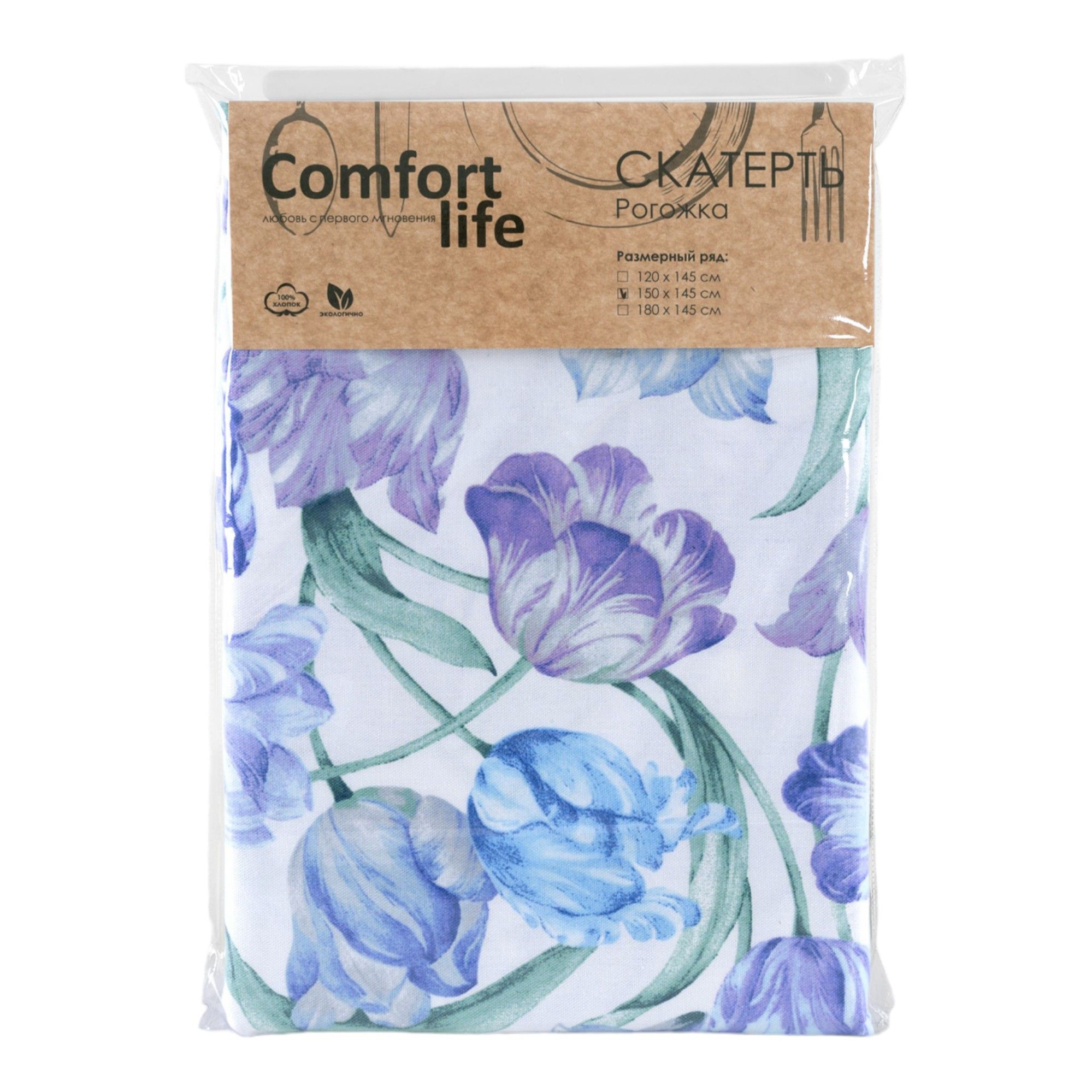 

Скатерть Comfort Life Тюльпаны 180x145 см рогожка, Синий;серый