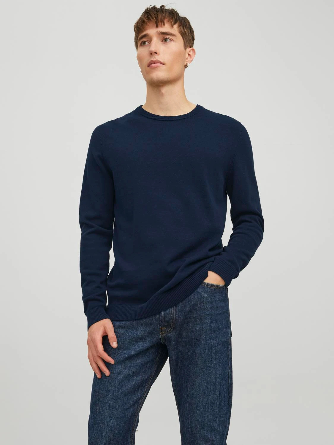 

Джемпер мужской Jack & Jones Plain Knitted 12137190 синий M, Plain Knitted