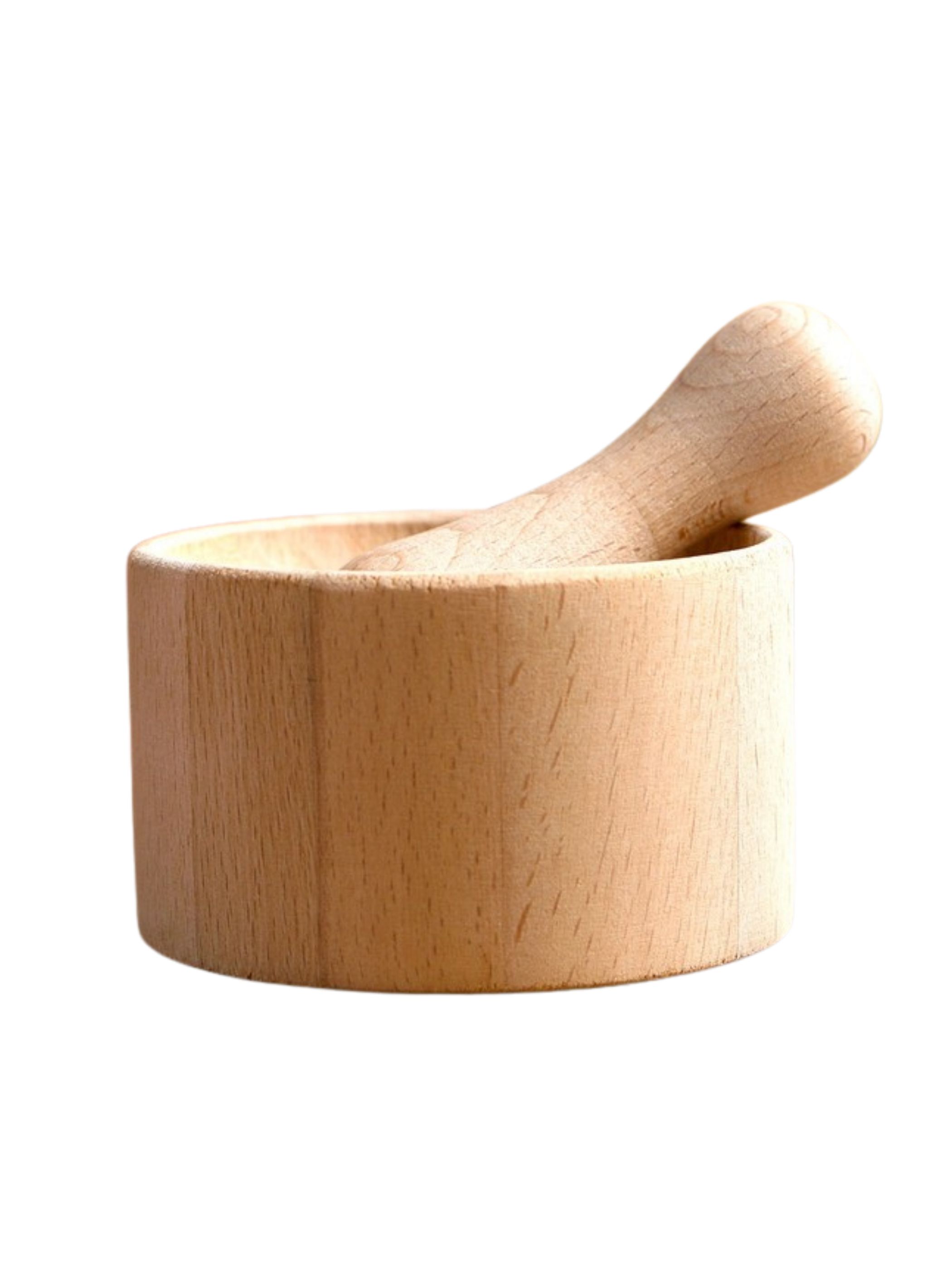 фото Ступка деревянная с пестиком круглая, для специй и пряностей, помол приправ паприка-корица