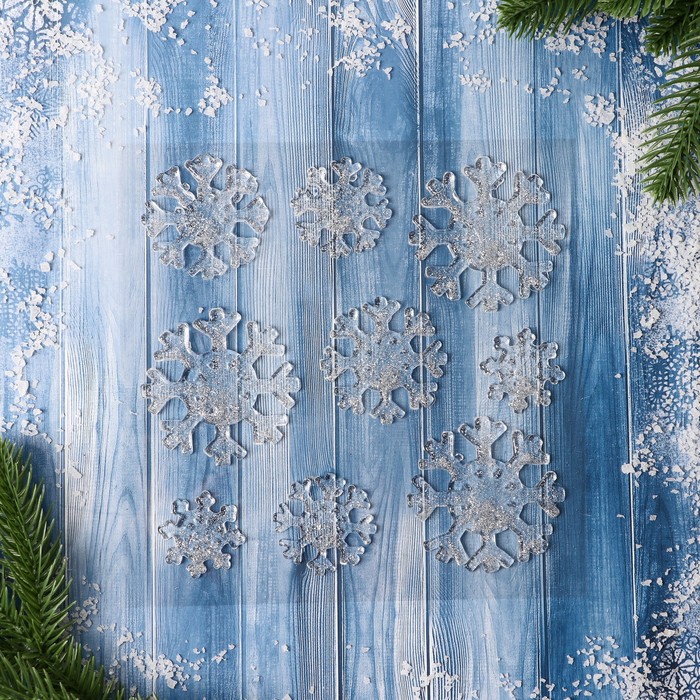 Наклейка на стекло Серебристая снежинка (набор 9 шт) 18,5х18,5 см