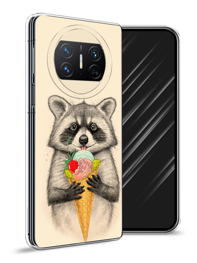 

Чехол Awog на Huawei Mate X3 "Енот с мороженым", Бежевый;серый, 6122450-1