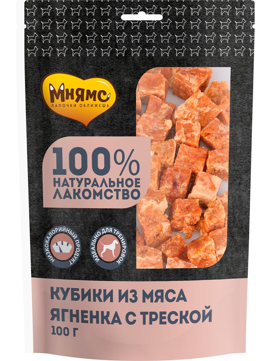 

Лакомство для собак всех пород Мнямс, кубики из мяса ягненка с треской (72х100 гр)