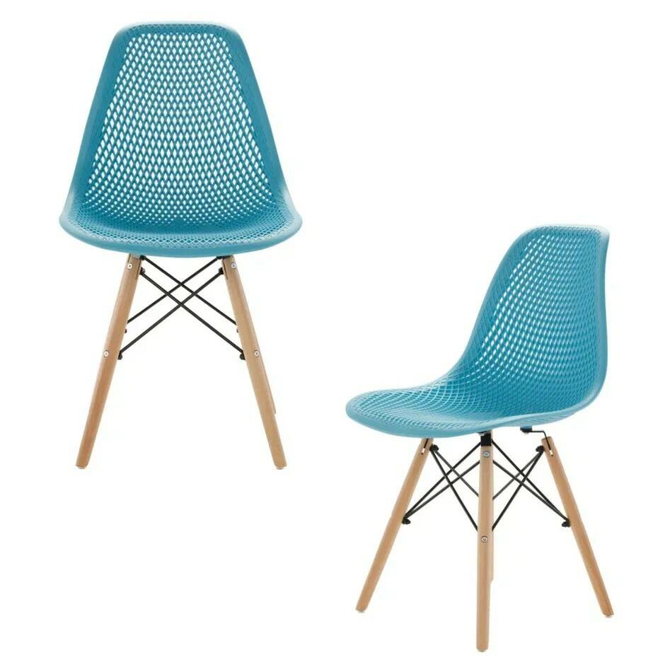 

Комплект стульев 2 шт. LEON GROUP для кухни в стиле EAMES DSW ажурные, голубой, ажурный LEON Premium в стиле EAMES DSW