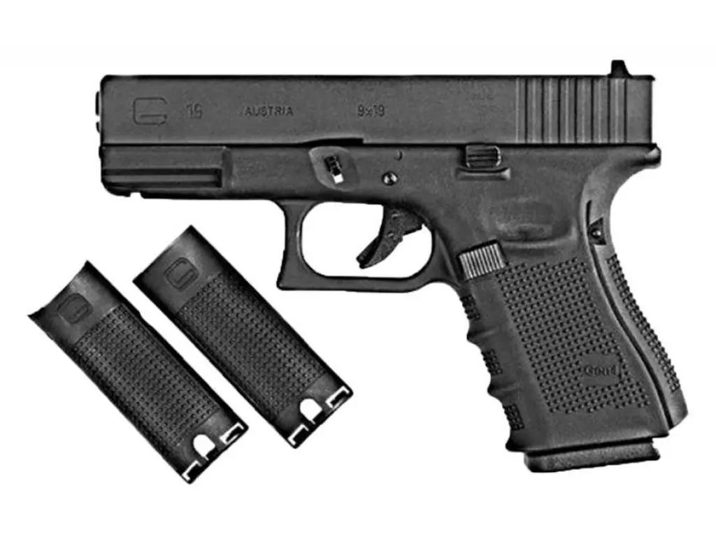 

Пистолет WE G003B-BK Glock-19 Gen.4 с металлическим затвором и сменными накладками, черный, G003B-BK