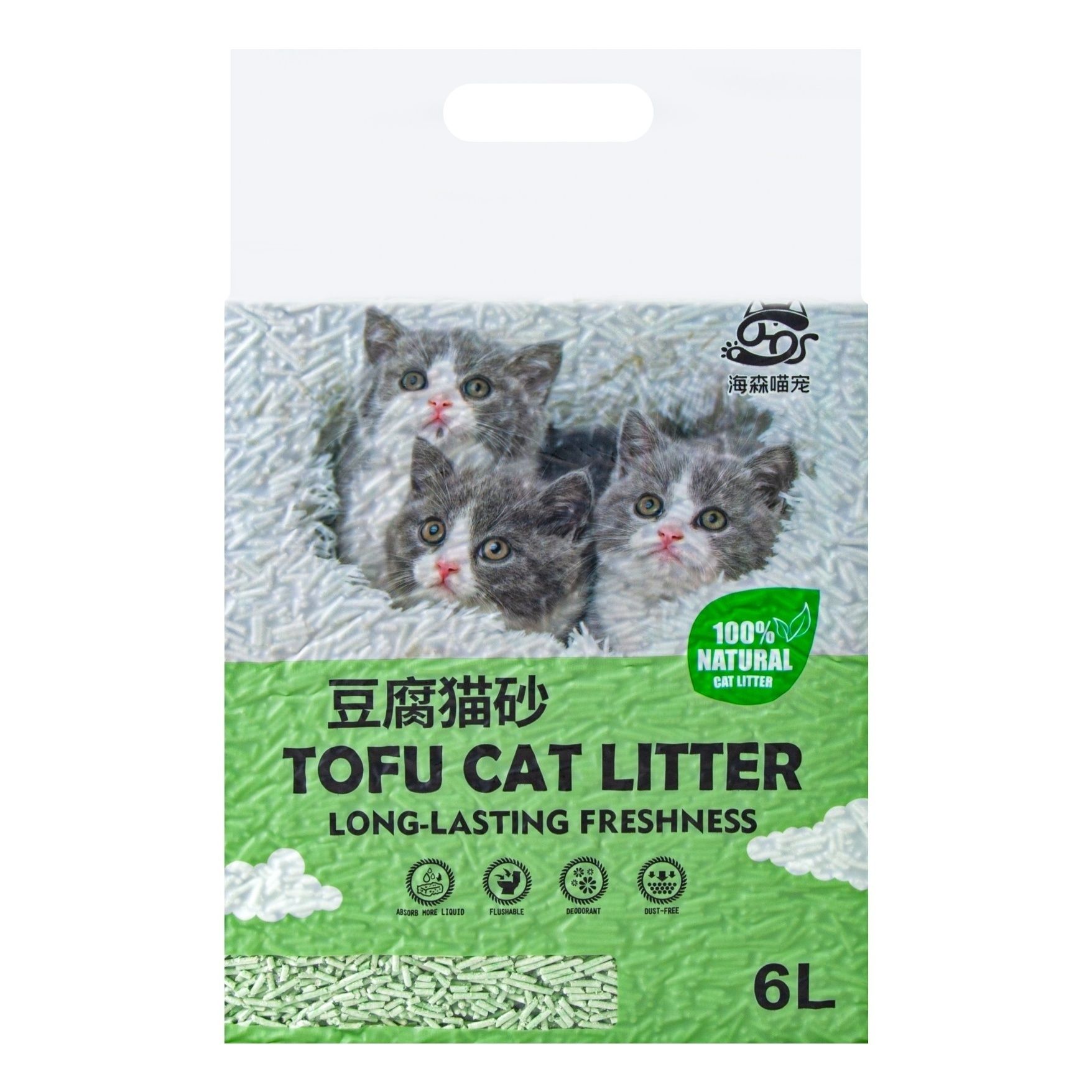 

Впитывающий наполнитель Tofu Cat Litter растительный, зеленый чай, 6 л