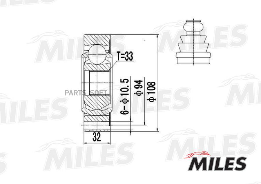 

Шрус Внутренний Vw T4 1.8-2.5 90-03 (Gkn 302305) Ga10035 Miles арт. GA10035