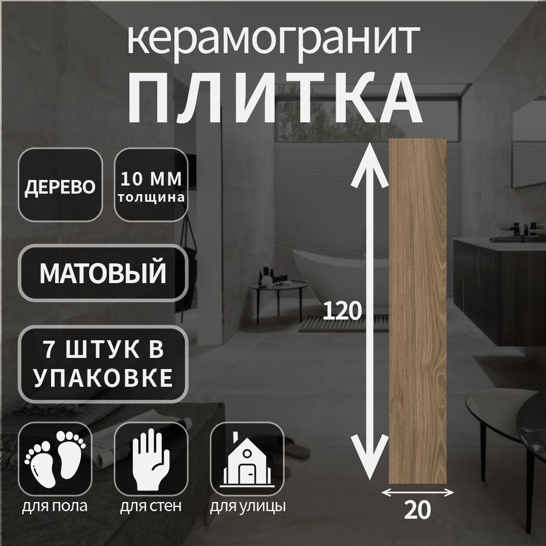 Керамогранит Kerranova K-523;коллекция: Madera;матовый, 20x1200x10