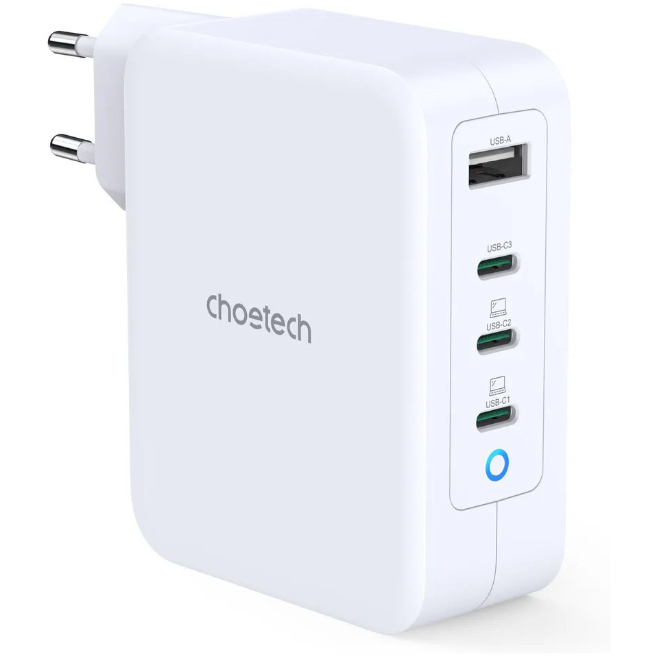 фото Сетевое зарядное устройство choetech pd 130w gan 4-port wall charger, белый (pd6001)